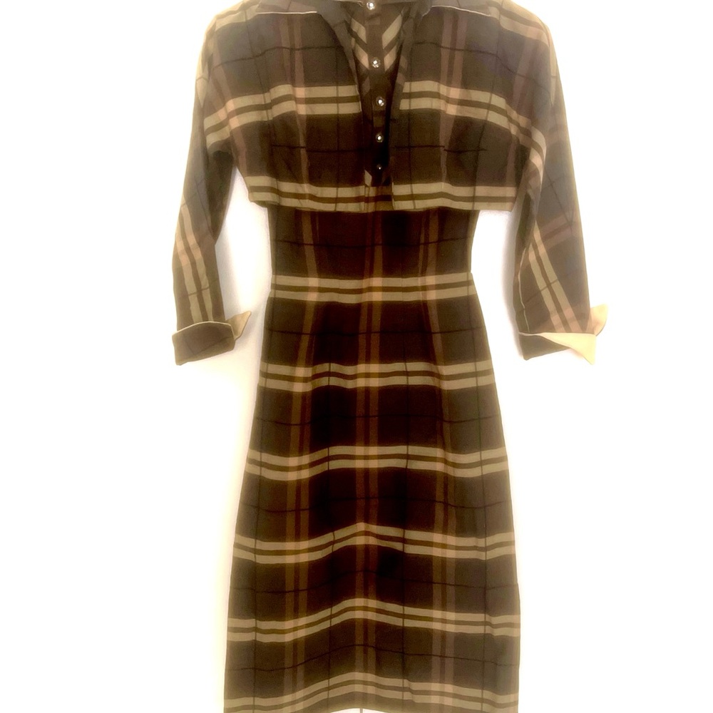 Vintage two piece Black and Tan Sheath Dress with crop jacket